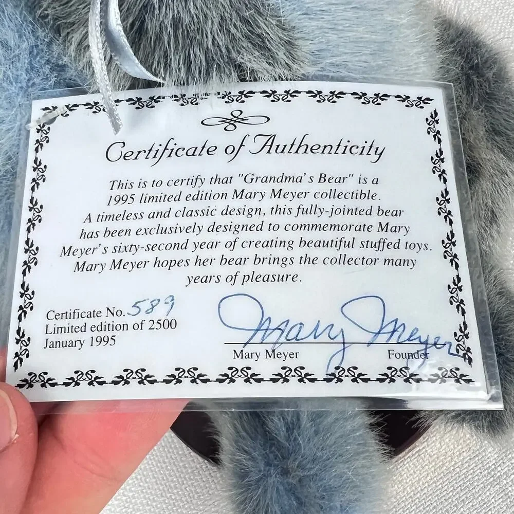 Mary‎ Meyer Grandma's Bear 1995 LE 589/2500 Jointed Blue Gray Plush Teddy Bear